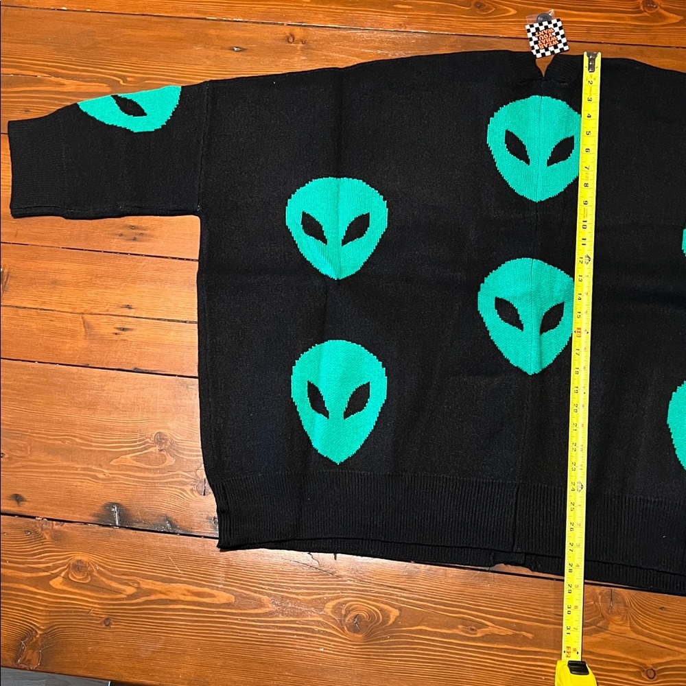 Dressed in LALA Black Cardigan with Neon Green Alien Heads - Picture 11 of 13